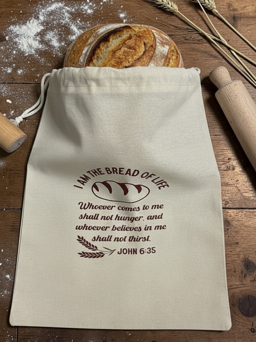 I Am the Bread of Life Bread Bag, Religious Cotton Muslin Bread Bag, Reusable